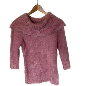 Metaphor Pink Fuzzy Cowl Neck 3/4‎ Sleeve Sweater Top Women S/C